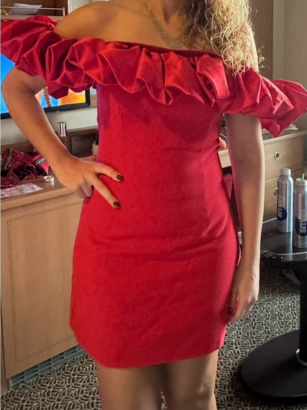 Likely Red Off-Shoulder Ruffle A-Line Dress for Girls